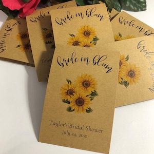 Bride in Bloom, Rustic Sunflower Bridal Shower Seed Packet Favors, Personalized, Seed Packets, Seeds Included