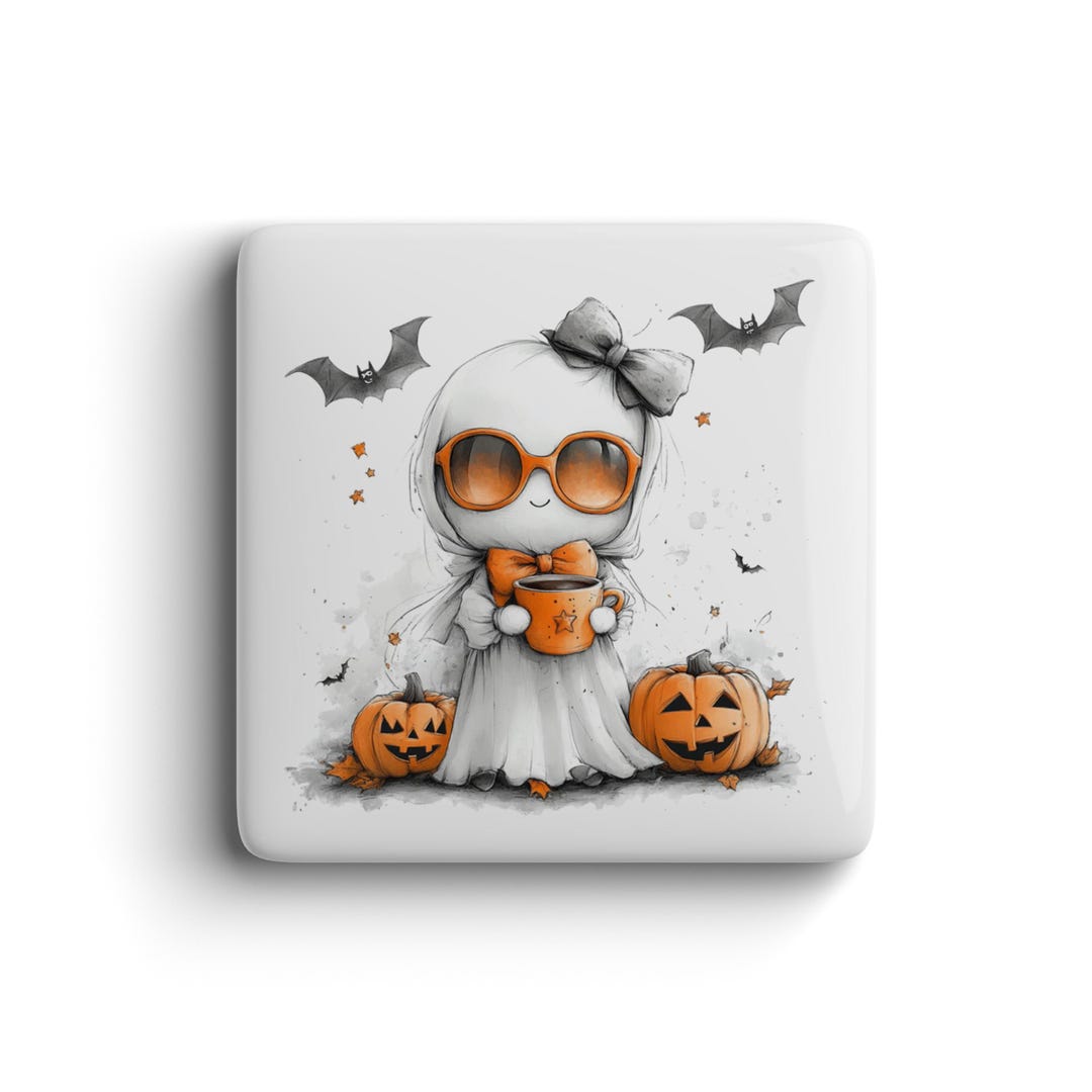 Fridge Magnet, Cute Ghost Halloween Pumpkins and Bats, Kawaii Fall ...