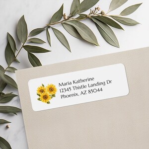 Sunflower Return Address Label Sticker, Rustic Sunny Floral Envelope Label for Mailing