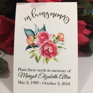 Forget Me Not, Roses Floral Bouquet, Funeral Favors Personalized Memorial Seed Packets, Loving Memory, Seeds Included, Celebration of Life