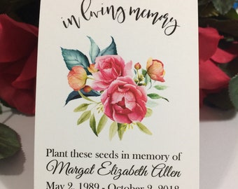 Forget Me Not, Roses Floral Bouquet, Funeral Favors Personalized Memorial Seed Packets, Loving Memory, Seeds Included, Celebration of Life