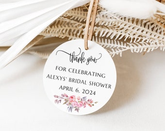 Etiqueta de regalo, etiquetas de regalo con rosas rosas para agradecimientos, despedidas de soltera, regalos de boda, impresas