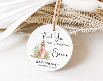 Peter Rabbit Theme Favor Tag Label, Flopsy Bunny Baby Shower, 1.75" Round Printed Thank You Gift Tag