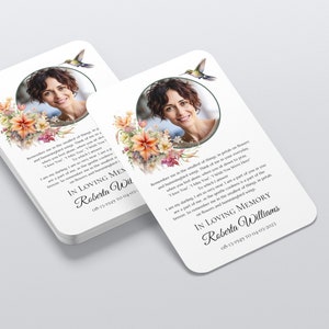 Carte de prière personnalisée pour les funérailles avec photo, papillons et fleurs, cadeau commémoratif personnalisé, faveurs de célébration de la vie