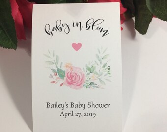 Baby in Bloom, Delicate Blush Pink Rose Personalized Baby Shower Seed Packet Favors, Floral Seed Packets, Wildflower Seeds Included