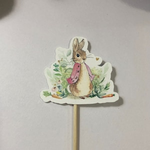 PRINTED 12 Peter Rabbit Flopsy Bunny Beatrix Potter Theme Cupcake Pick Toppers, Baby Shower, Birthday Party, Play Date