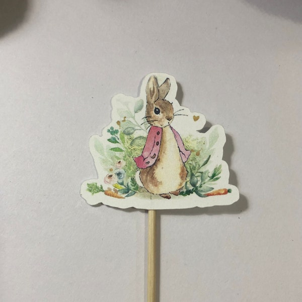 PRINTED 12 Peter Rabbit Flopsy Bunny Beatrix Potter Theme Cupcake Pick Toppers, Baby Shower, Birthday Party, Play Date