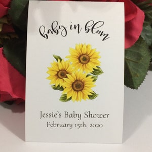 Baby in Bloom, Sunflower Baby Shower Seed Packet Favors, Custom Personalized, Seed Packets, Seeds Included