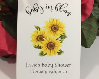 Baby in Bloom, Sunflower Baby Shower Seed Packet Favors, Custom Personalized, Seed Packets, Seeds Included