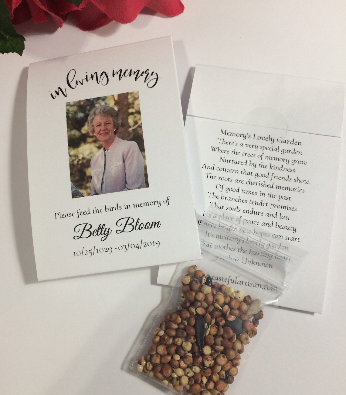 Bird Seed Photo Funeral Favors Personalized Memorial Packets Etsy