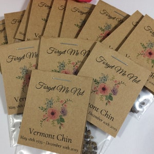 Forget Me Not Kraft Rustic Funeral Bereavement Favor, Sachet Size, In Loving Memory, Seed Packet Favors, Celebrate Life, Living Memorials image 3