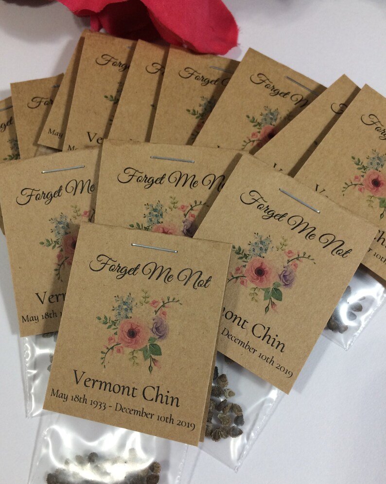 Forget Me Not Kraft Rustic Funeral Bereavement Favor, Sachet Size, In Loving Memory, Seed Packet Favors, Celebrate Life, Living Memorials image 3