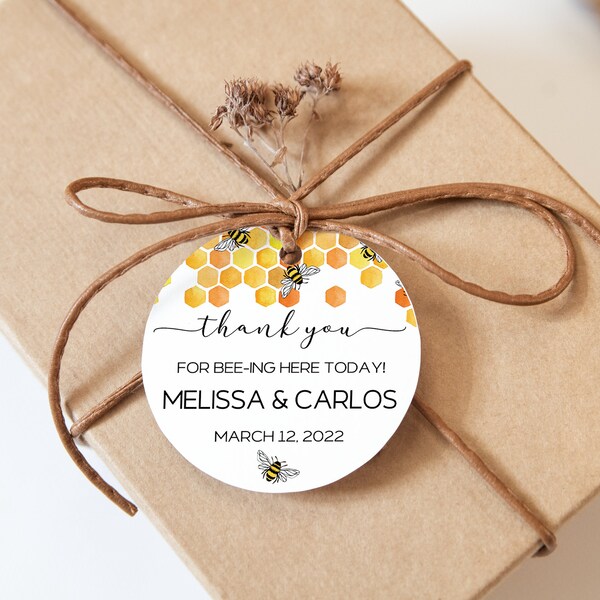 PRINTED Thank You for Bee-ing Here Honey Wedding Shower Sprinkle Favor Gift Tags