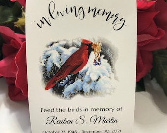Cardinal Funeral Favors Personalized Memorial Bird Seed Packets, Loving Memory, Memorial, Seeds Included, Sympathy, Celebration of Life