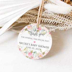 Thank You Gift Labels, Pink Floral Favor Tags for Wedding Favors, Swag Bags, Bridal Shower Thank You Gifts