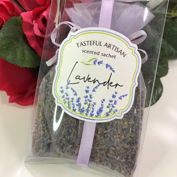 Lavender Sachet, Fragrant French Dried Organic Lavender Buds in Organza Bag, Relaxing Fresh Drawer Closet Dryer