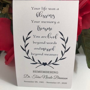 Laurel Wreath Forget Me Not Funeral Favors Personalized Memorial Seed Packets, Loving Memory, Memorial, Celebration of Life