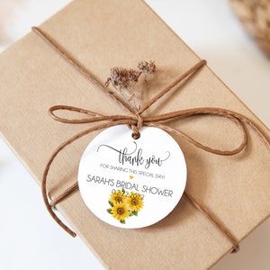 Sunflower Favor Tags, Bridal or Baby Shower, Thank You Gifts, 1.5 Inch Round