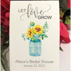 Let Love Grow Personalized Sunflower Bridal Shower Seed Packet Favors, Seed Packets, Seeds Included