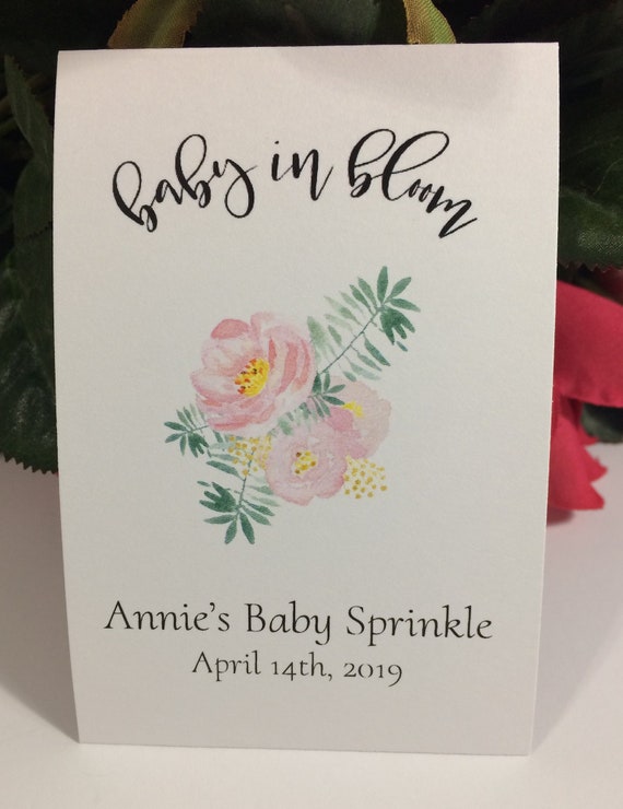 Baby in Bloom, Personalized Baby Shower Seed Packet Favors, Delicate Peach  Peony Floral
