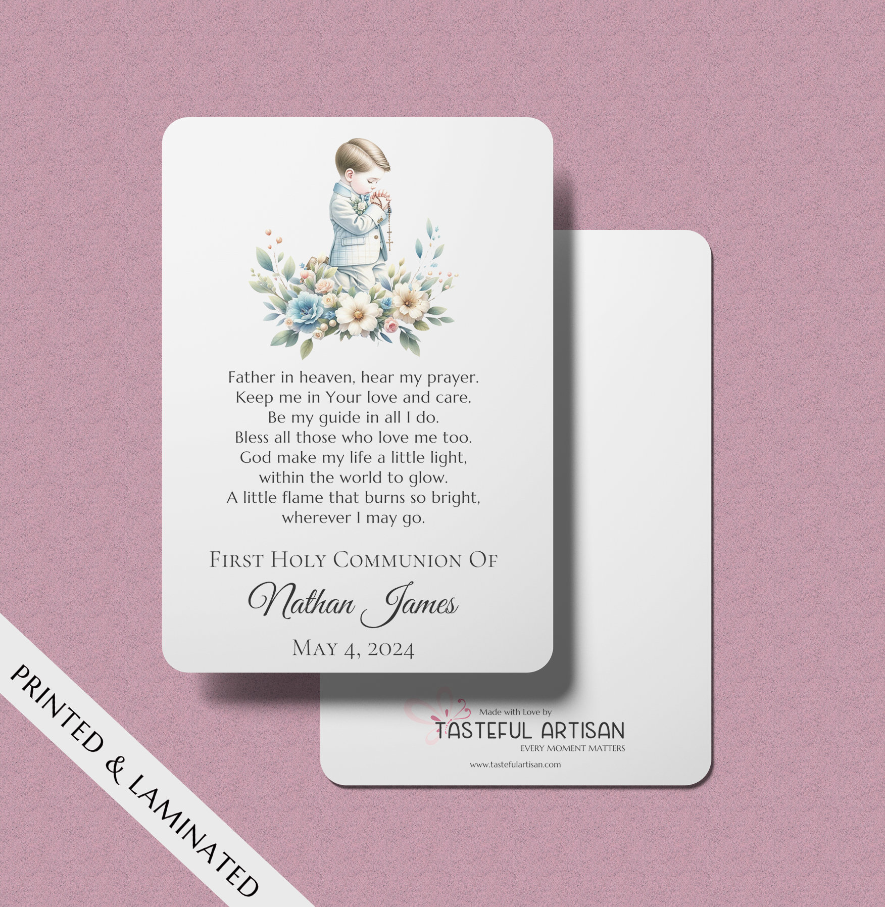 Prayer Card Personalized for Little Boy FHC, Custom First Holy ...