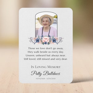 Cadeau de carte de prière de sympathie personnalisé avec photo, roses roses et bleues, cadeau commémoratif personnalisé