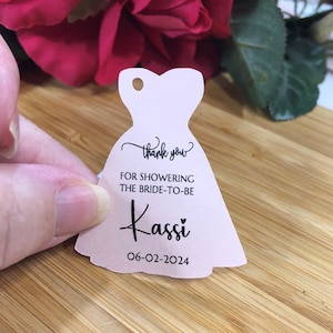 Wedding Dress Shaped Thank You Favor Tags for Bridal Shower Favors Labels, Printed