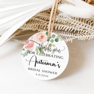 Favor Labels, Rose & Gold Greenery Floral Tags for Mini Wine Champagne Bridal Shower