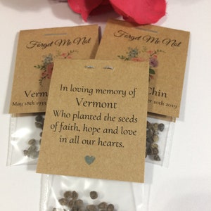 Forget Me Not Kraft Rustic Funeral Bereavement Favor, Sachet Size, In Loving Memory, Seed Packet Favors, Celebrate Life, Living Memorials image 2