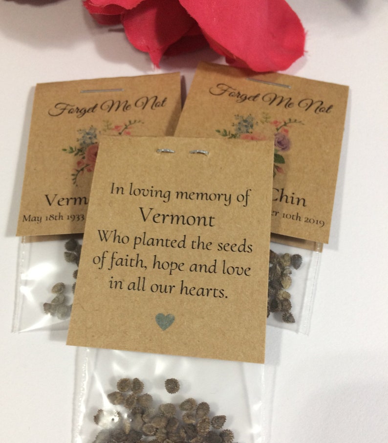 Forget Me Not Kraft Rustic Funeral Bereavement Favor, Sachet Size, In Loving Memory, Seed Packet Favors, Celebrate Life, Living Memorials image 2