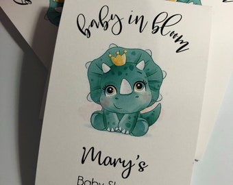 Baby Dinosaur  PRINTED Baby in Bloom Personalized Baby Shower Seed Packet Favors, Wildflower Seeds Included