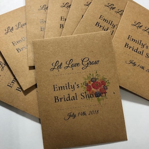 Bridal Shower Rustic Kraft Seed Packets, Wildflower Seeds, Floral Bouquet, Custom Personalized Favors, Seeds Included, Bridal Suite
