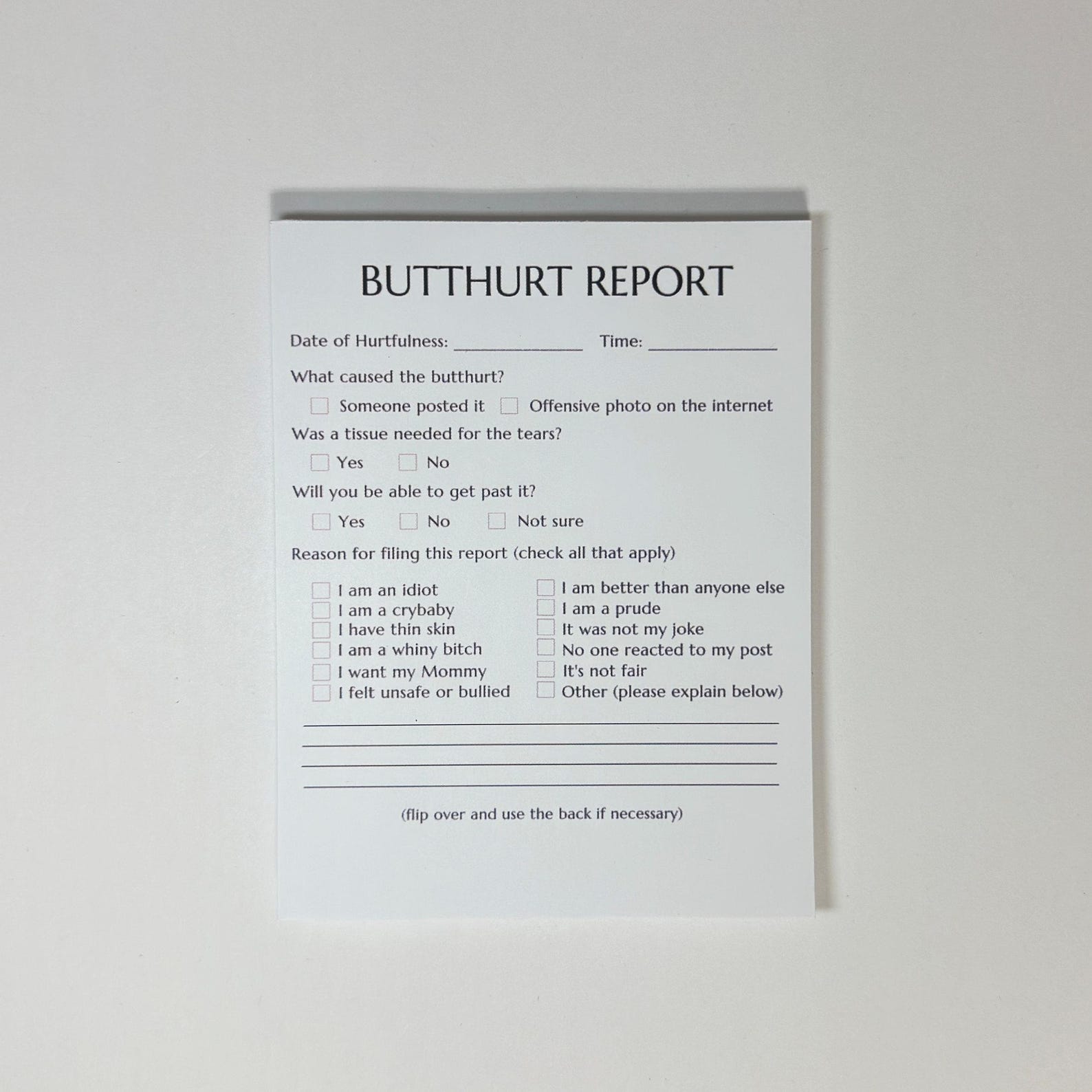 Funny Butthurt Report Notepad, Snarky Gag Gift for Coworkers, Friends ...