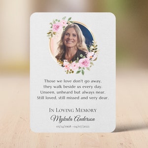 Carte de prière cadeau commémorative avec photo, poème, cadre en or rose, cadeau de sympathie en mémoire aimante