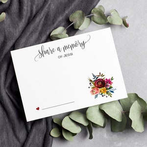 Bold Brandywine Bouquet PRINTED Share a Favorite Memory Celebration of Life Funeral Cards, Personalized Modern Guestbook image 1