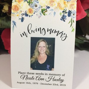 Peaches Cream Forget Me Not Photo Funeral Favors Personalized Memorial Packets, Loving Memory, Memorial, Seeds Included, Celebration of Life