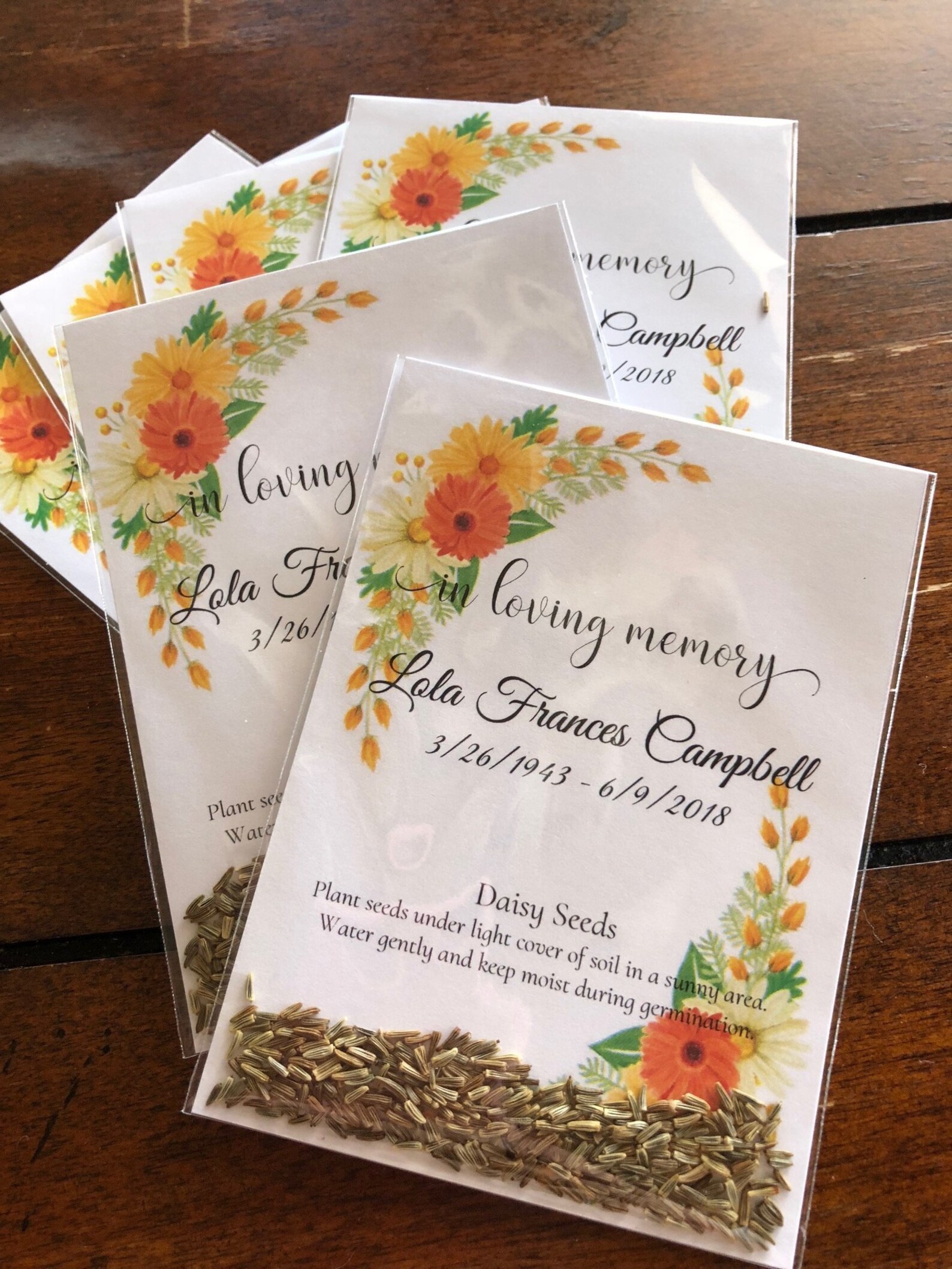 Daisy Funeral Memorial Seed Packets Keepsake Seeds Included | Etsy