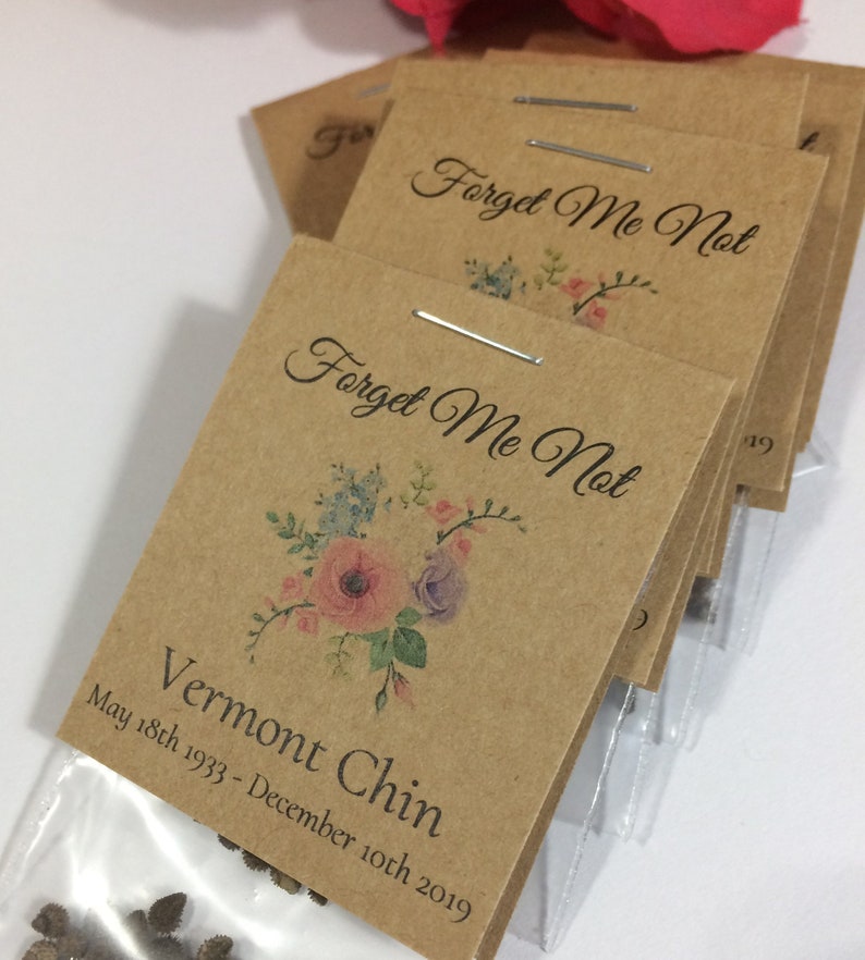 Forget Me Not Kraft Rustic Funeral Bereavement Favor, Sachet Size, In Loving Memory, Seed Packet Favors, Celebrate Life, Living Memorials image 4