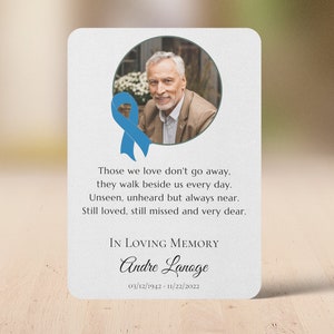 Memorial Prayer Card Awareness Ribbon Custom Card with Photo, Personalized Funeral Favor, Sympathy Gift