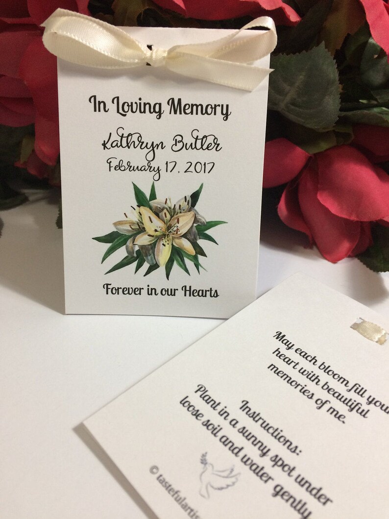 In Loving Memory Funeral Favor Ribbon Style Watercolor Lily Etsy