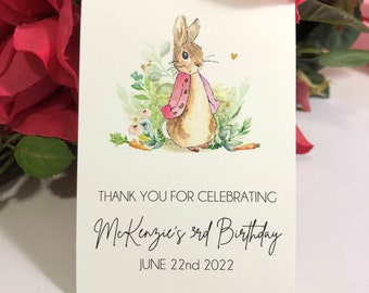 Flopsy Bunny Beatrix Potter Theme Child's Birthday, Personalized Birthday Party Seed Packet Favors, Wildflower Seeds Included