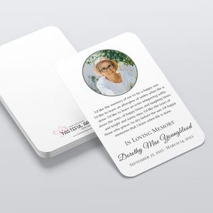 Carte de prière avec photo personnalisée, minimaliste sexiste, poème, cadeau de sympathie pour une célébration de la vie, cadeaux commémoratifs