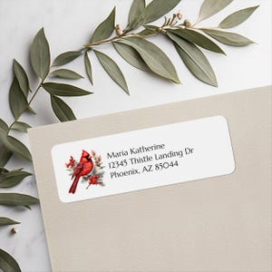 Cardinal Return Address Labels, Personalized Address Stickers, Red Bird Winter Envelope Labels, 30 Per Sheet