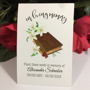 Forget Me Not Cala Lily Bible Funeral Favors Personalized Memorial Seed Packets, Loving Memory, Seeds Included, Celebration of Life