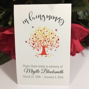 Tree of Life Funeral Gift Favors Personalized Memorial Seed Packets, In Loving Memory, Celebration of Life