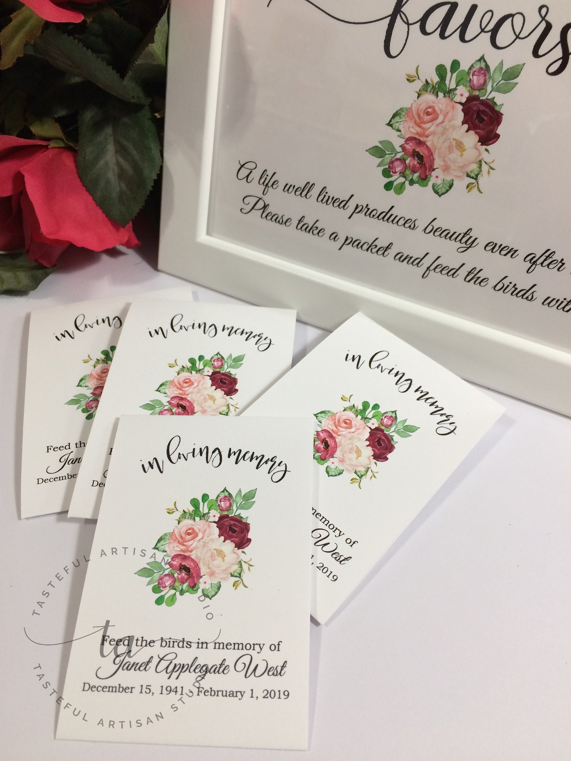 Birdseeed Funeral Service Favors Sign 5x7 Beautiful Marsala Etsy