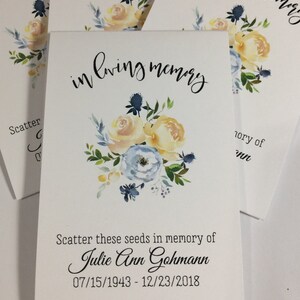 Sympathy Gift Favors Memorial Service, Cream Floral Forget Me Not Seed Packets, In Loving Memory, Celebration of Life