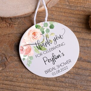 PRINTED Rose & Gold Greenery Floral Favor Tags for Mini Wine bridal shower favors, swag goodie bags thank you gifts