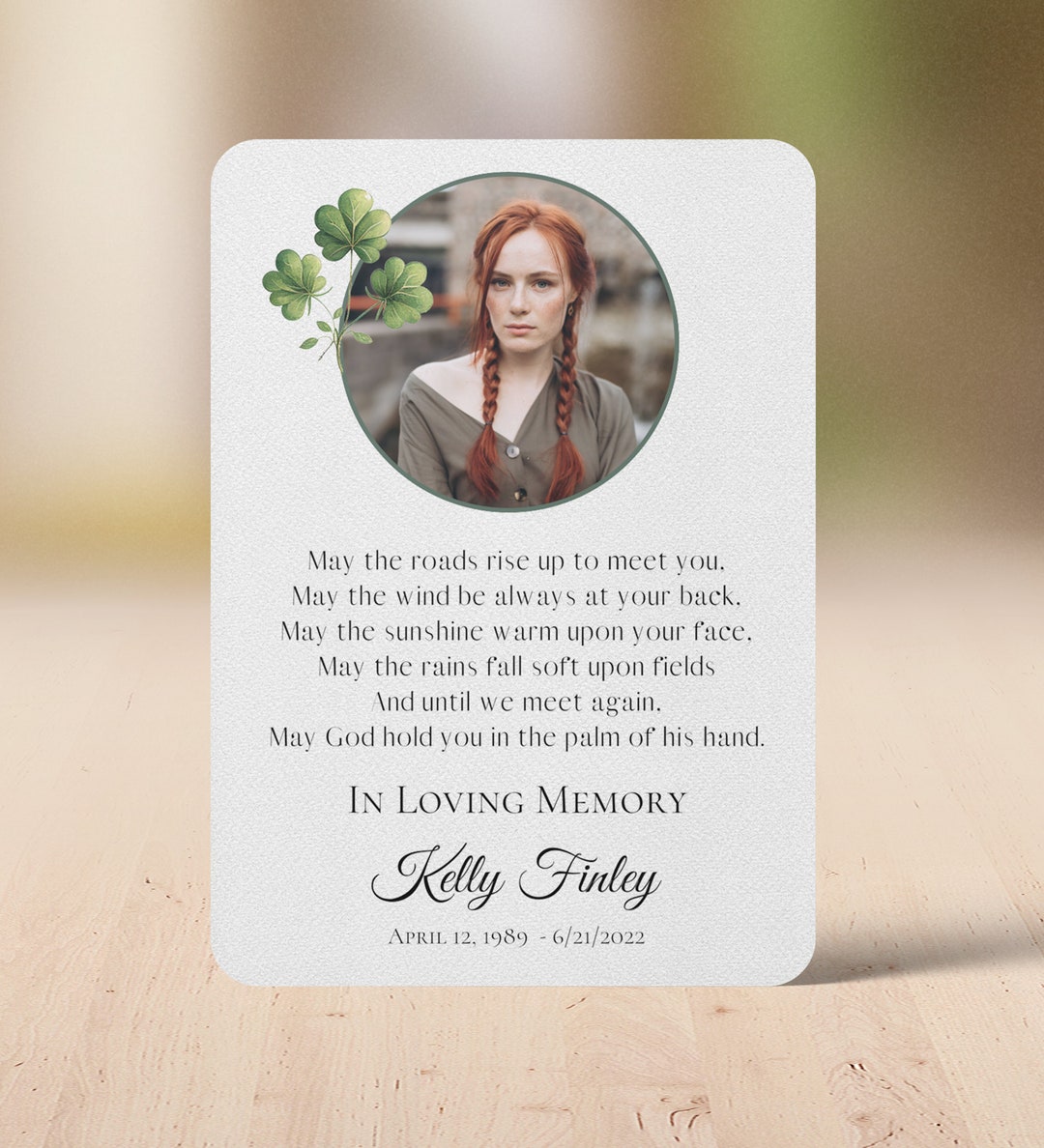 Custom Irish Funeral Prayer Card, Personalized With Photo Memorial Sympathy Gift, Celebration of