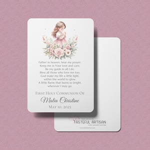Carte de prière pour petite fille personnalisée pour FHC, confirmation de première communion personnalisée